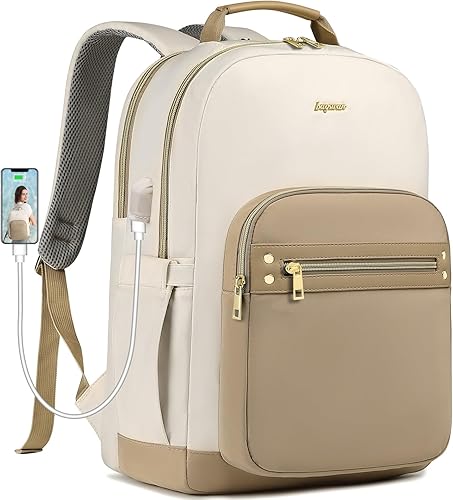 Mochila para laptop para mujer, bolsas de trabajo de 15.6 pulgadas, mochila de viaje con cargador USB, mochila universitaria impermeable, mochila de