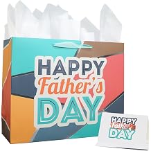 Bobobag 16" Large Gift Bag,Happy Fathers Day Gift Bag with Tissue Paper and Handles and Greeting Card for Man,Dad