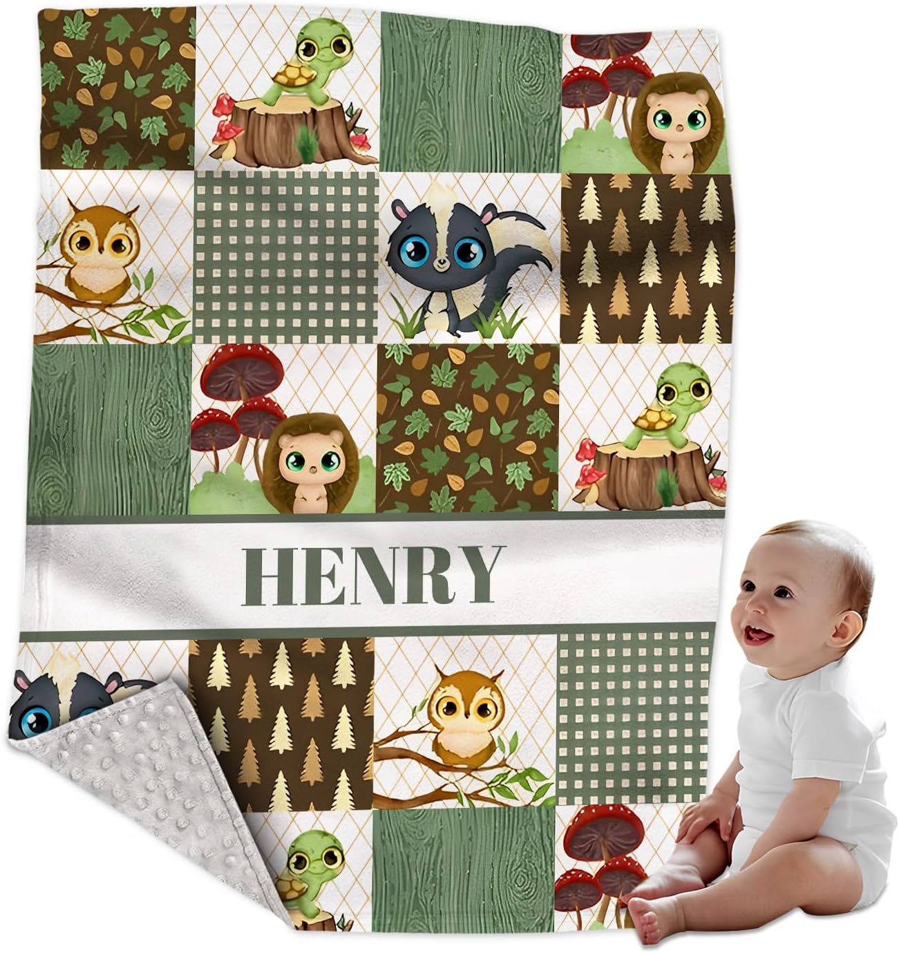 Personalized Crown Animals Minky Blanket - Custom Baby Blanket for Boys & Girls, Soft Infant to Toddler, Gift for Baby Shower or Birthday