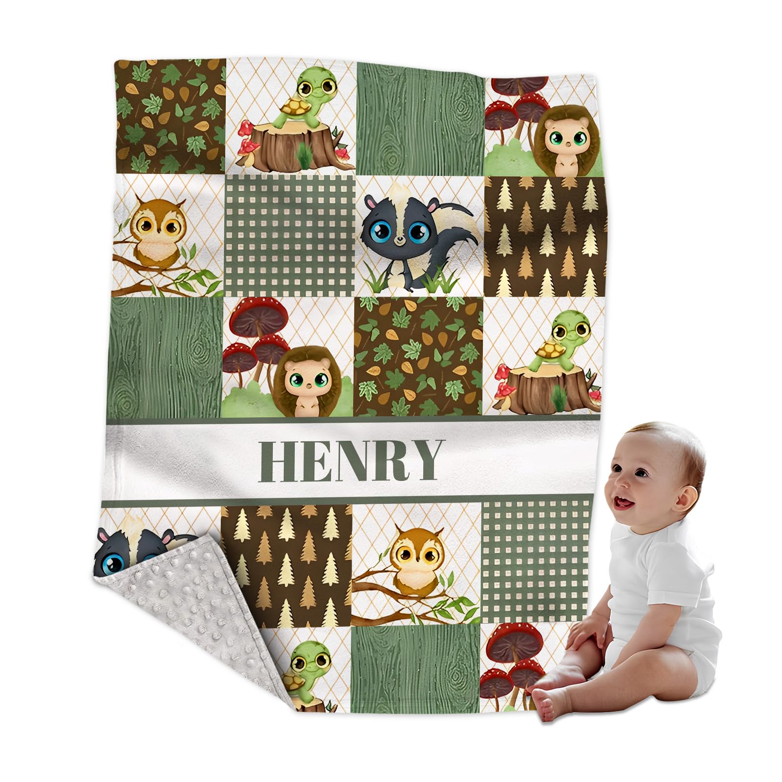 Personalized Custom Minky Blanket for Boys & Girls - Soft Newborn to Toddler - Forest Animals Theme, Perfect for Baby Shower or Birthday Gift