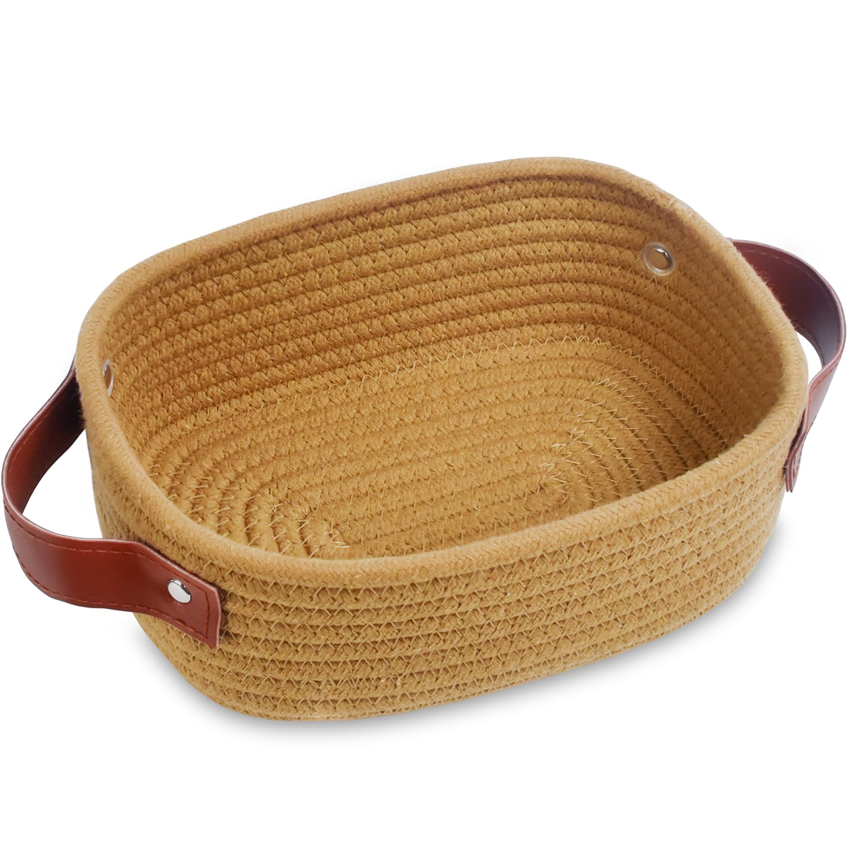 ABenkle Small Storage Basket, Baby Basket, Cute Tiny Cotton Rope Woven Basket, Shelf Basket, Boho Decorative Toy Dog Cat Basket for Nursery, Kids Room, Spa, Empty Gift Basket - XS, Brown — image 1