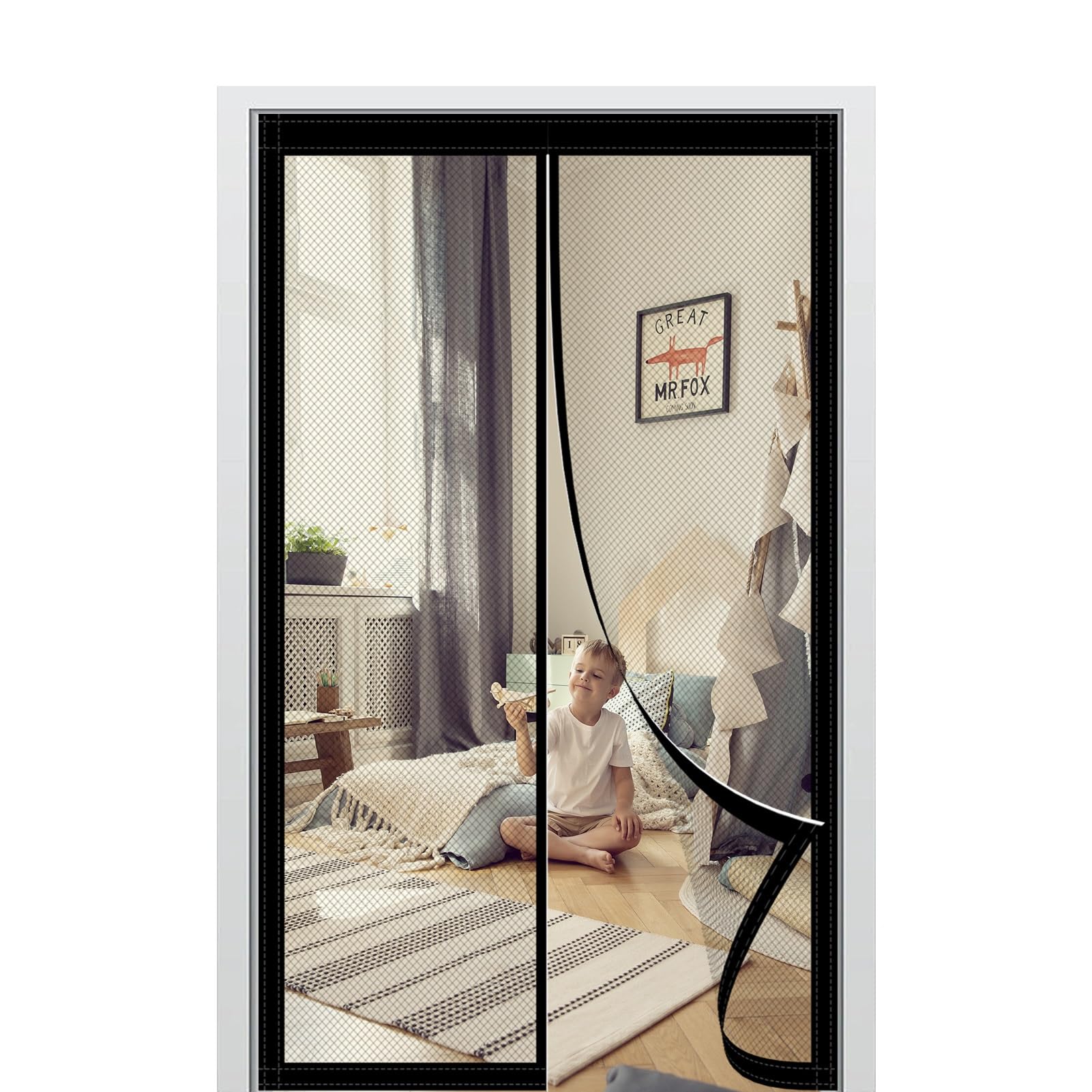 Mosquitera Magnetica 151 x 214 cm Mantiene El Aire Fresco en El Interior Mosquitera Magnética Puerta Fácil Instalación sin Taladrar para Puertas Correderas/Terraza, Negro