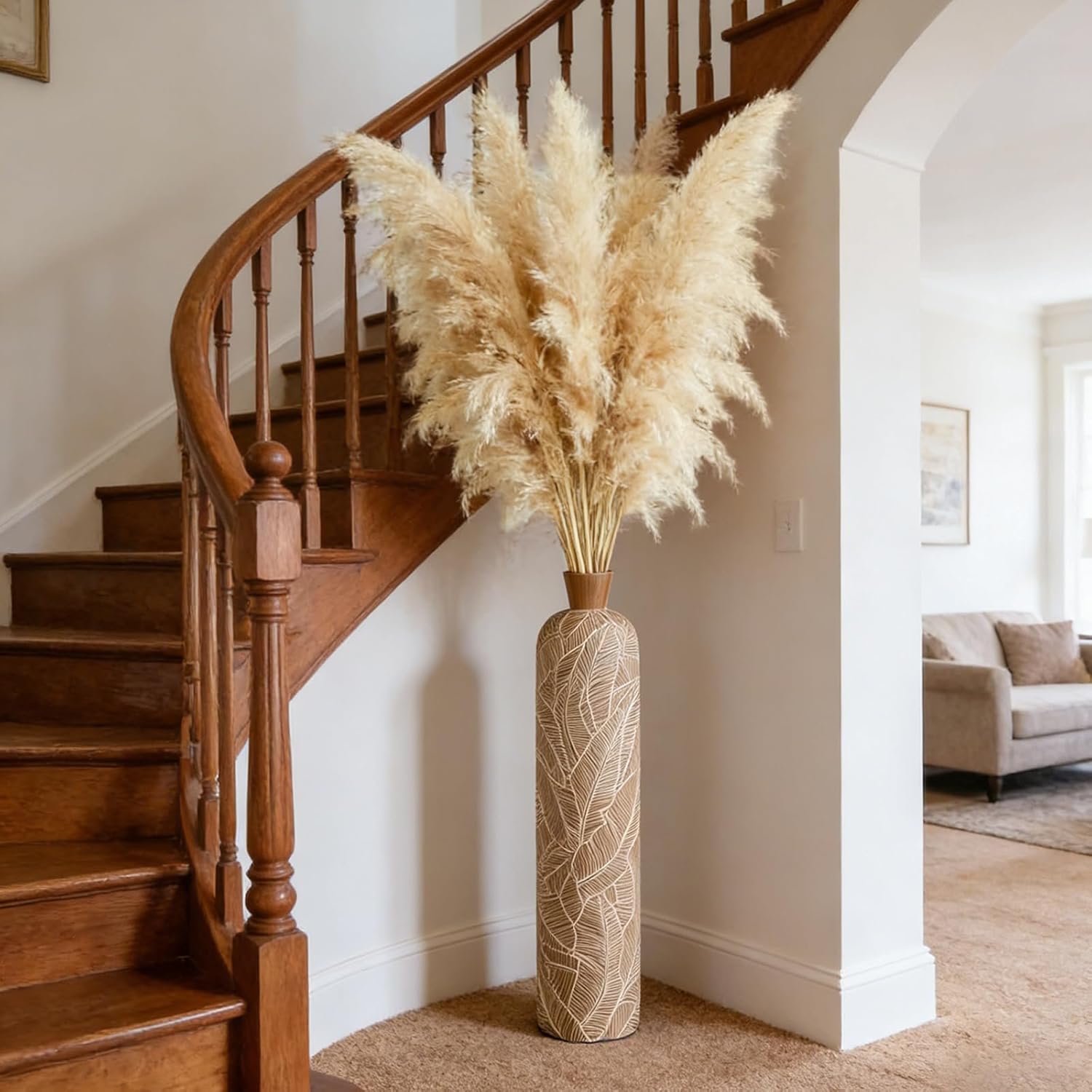 15 Stems 40"/3.4 ft Natural Pampas Grass Decor Tall, Large pompas Grass,Floor Vase Filler,Tall Pampas Grass for Floor Vase,Wedding Floral Arrangements, Party,Rustic Farmhouse, Boho Home Decor