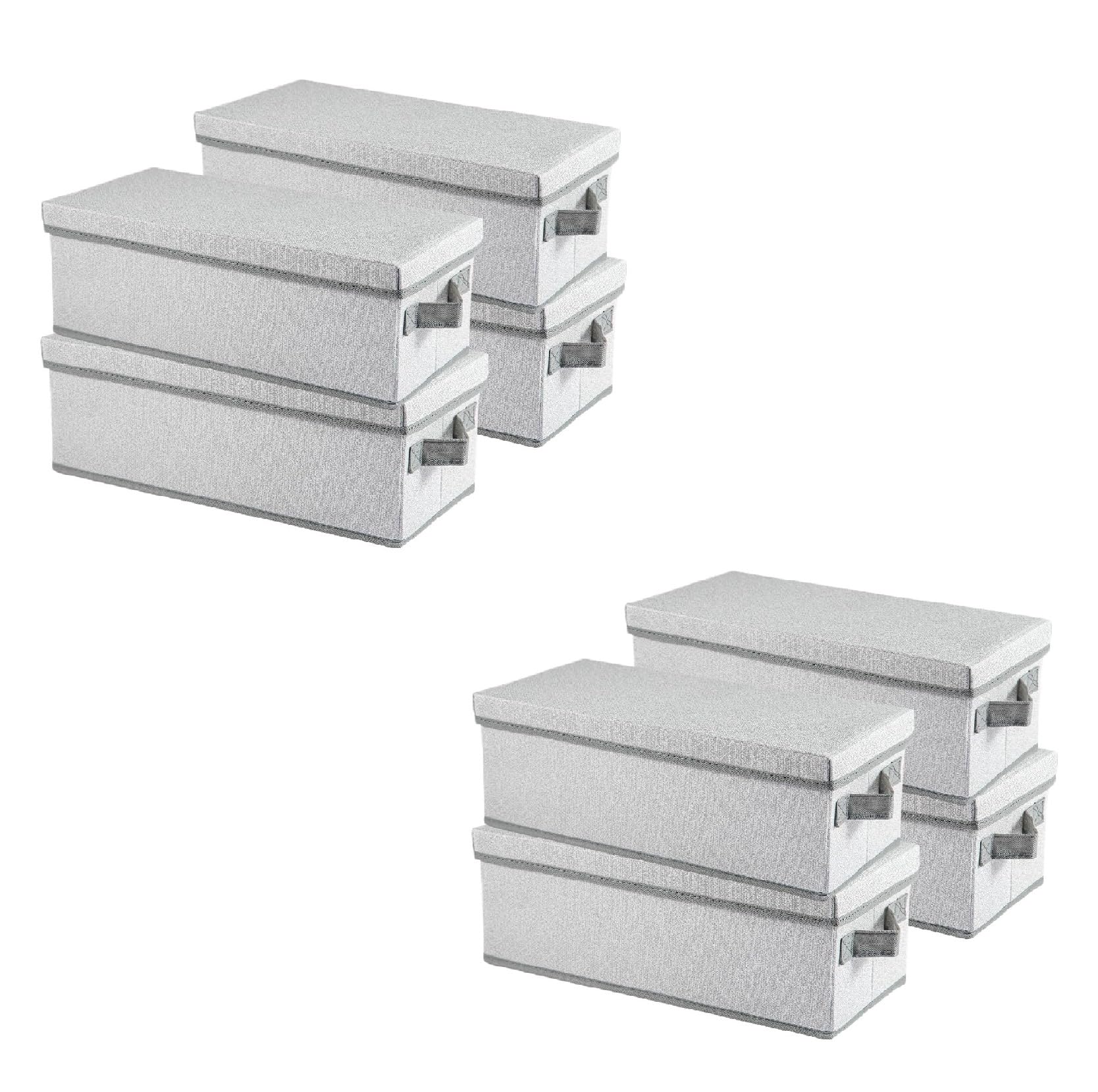 FERNVALE DVD Storage Boxes with Lids – 36×17×14cm Collapsible Small Storage Bins, Slim Storage Box for DVDs & CDs, Storage Boxes for Home & Kitchen, Wardrobe, Office (Grey, 8-PACK)
