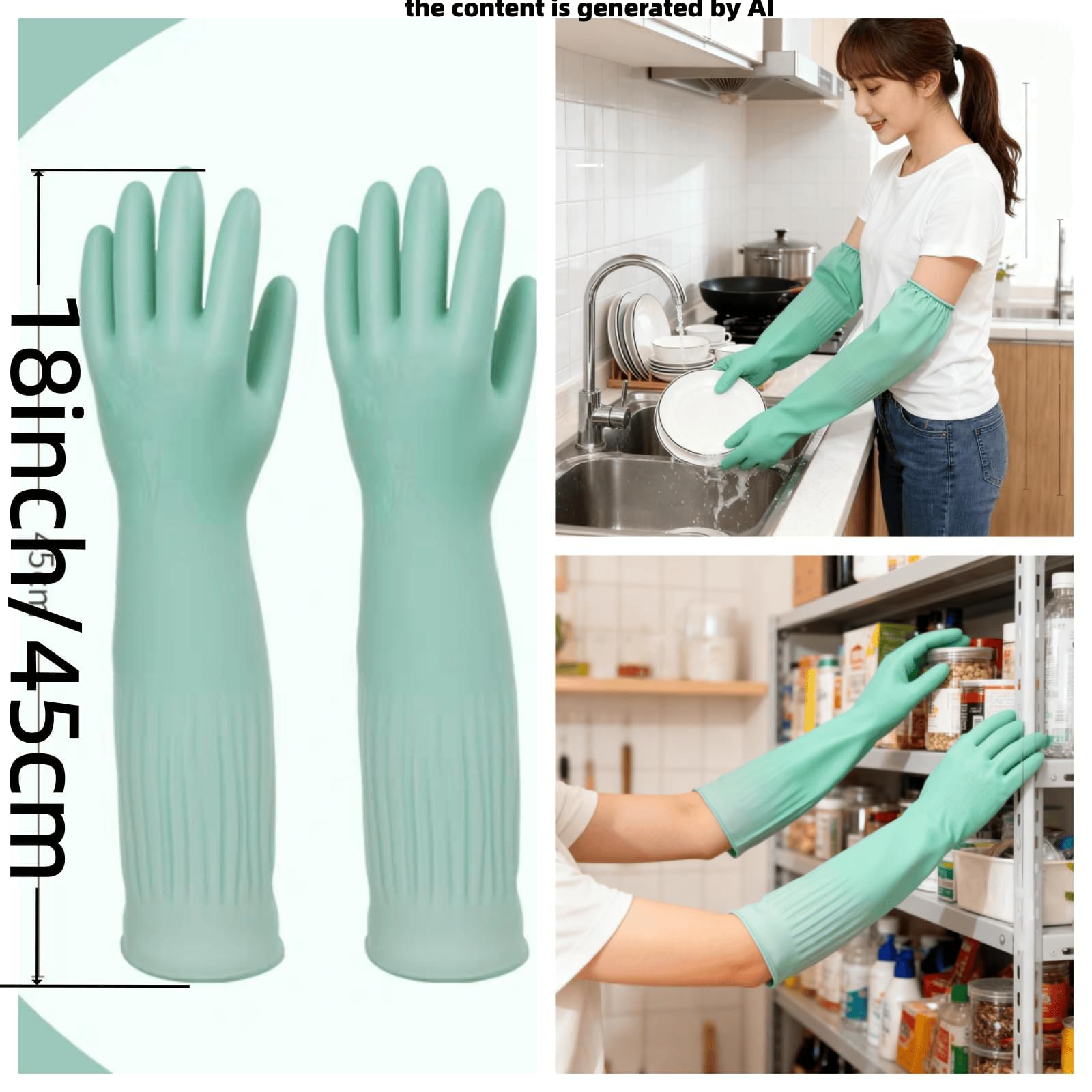 Guantes de goma reutilizables impermeables de 18 pulgadas para limpieza del hogar, guantes de látex antideslizantes de larga duración para hombre (L)