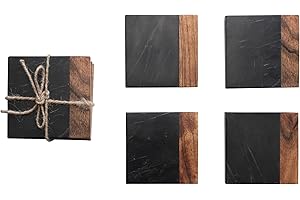 Creative Co-Op Black Marble and Acacia Wood Coasters