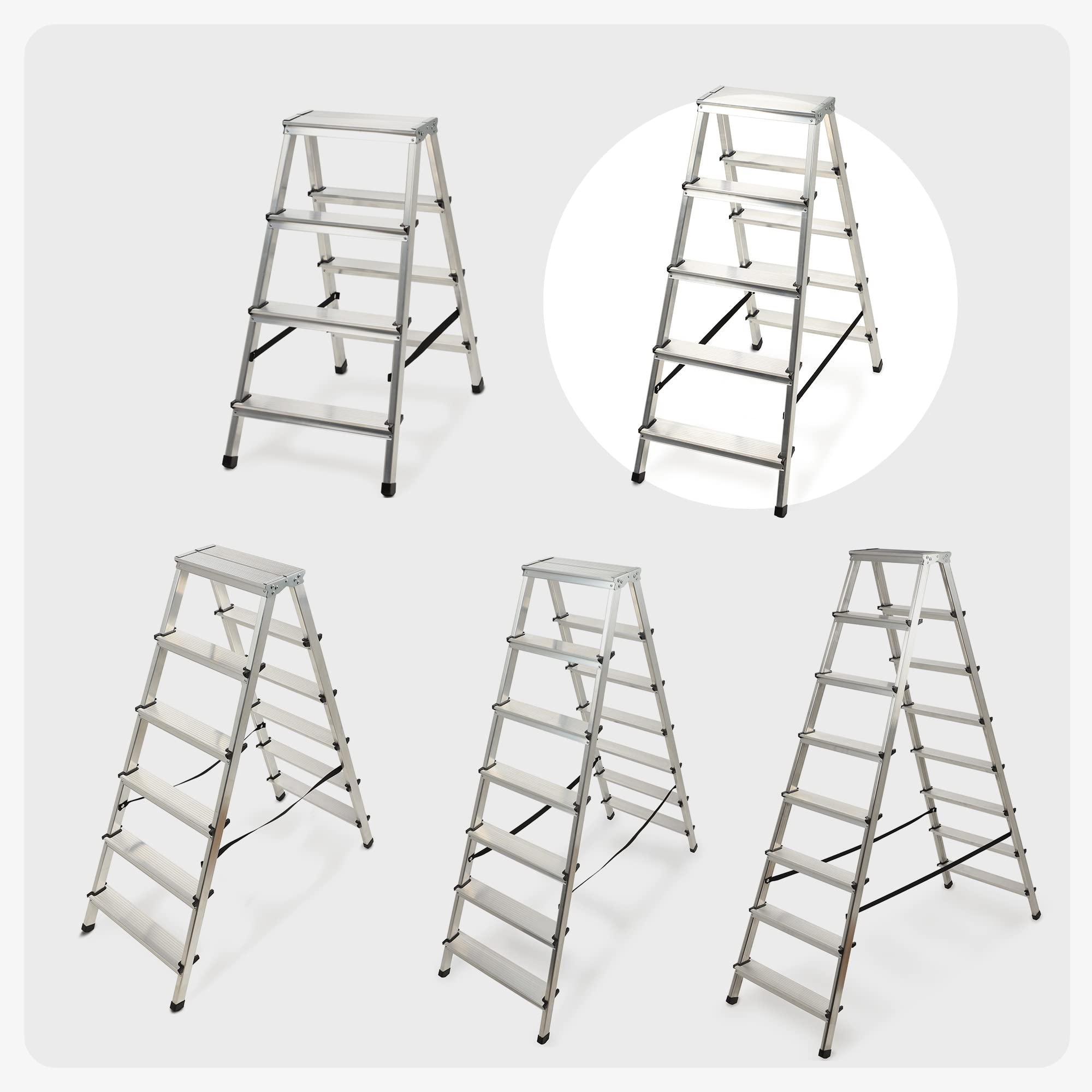 KADAX Escabeau alu 5 marches Pliable | jusqu'a 125kg | Pieds antiderapants | Menage Peinture Atelier | Leger transportable