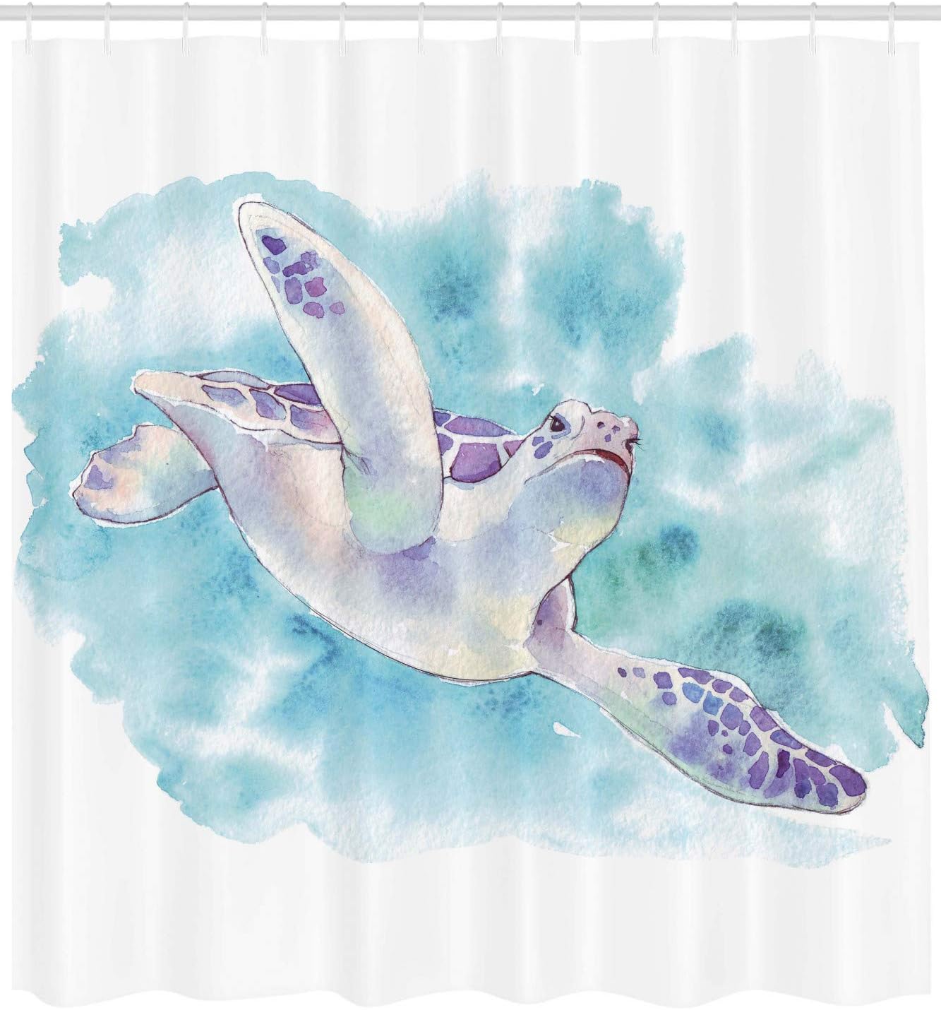 Ambesonne Ocean Shower Curtain, Turtle Swimming Sea Underwater Brushstroke Blurry Soft Watercolor Design, Cloth Fabric Bathroom Decor Set with Hooks, 69" W x 70" L, Lilac Turquoise