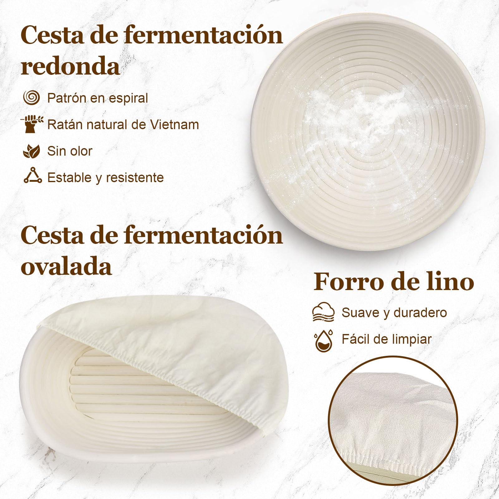 SHANNA Banetones Para Pan, 15 Piezas Kit Completo de Panadero, Cesta Fermentacion Pan de Redondas y Ovaladas, Kit Masa Madre Adecuado Para Principiantes y Panaderos (15PCS)