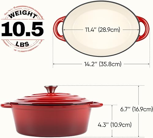 Miniatura 3 de Kerilyn Horno holandés ovalado de hierro fundido esmaltado, rojo