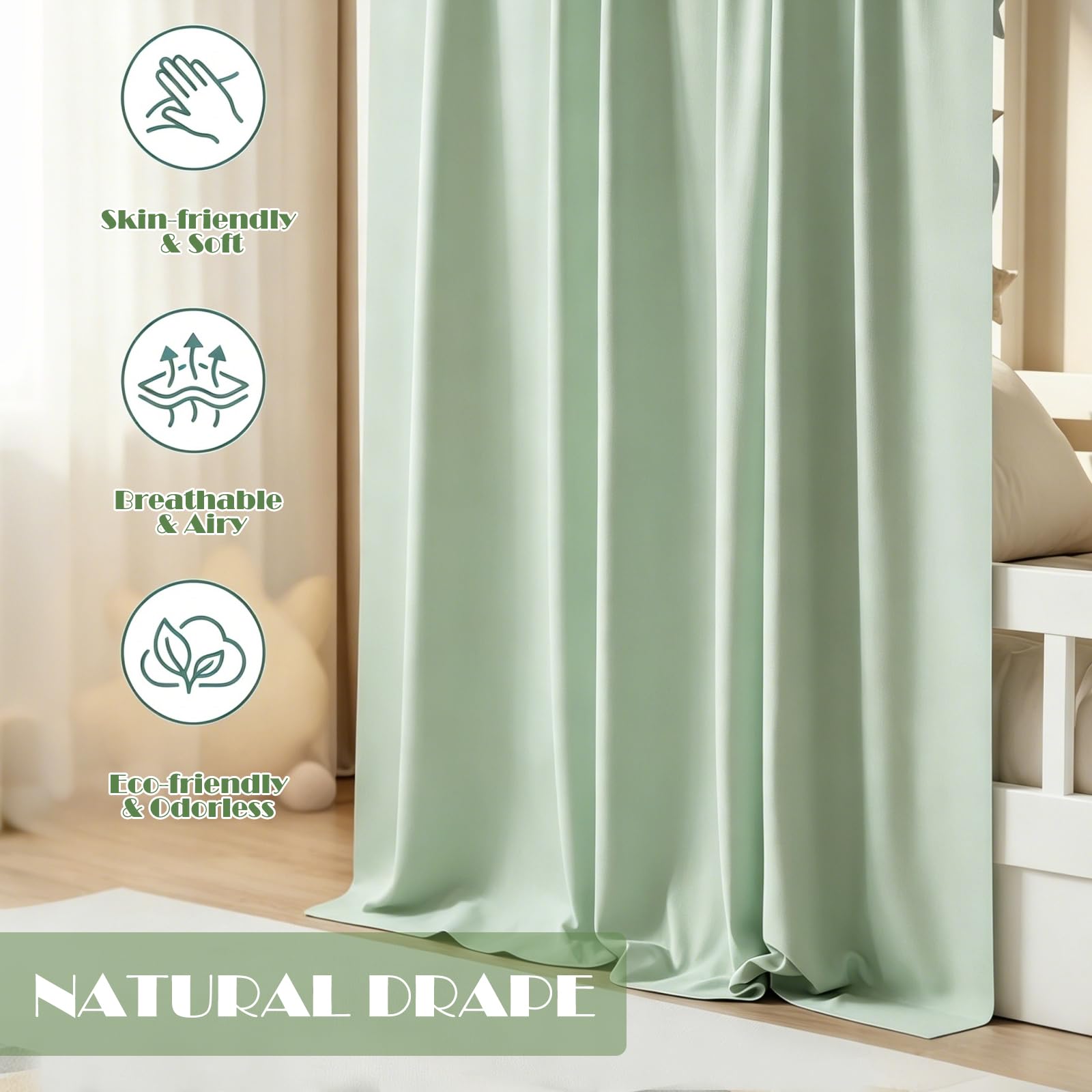 Dosel de cama de casa con dosel, 2 piezas de muselina, dosel suave y transpirable, decoración para habitación infantil, cielo de ensueño para habitación infantil, niñas y niños (verde claro