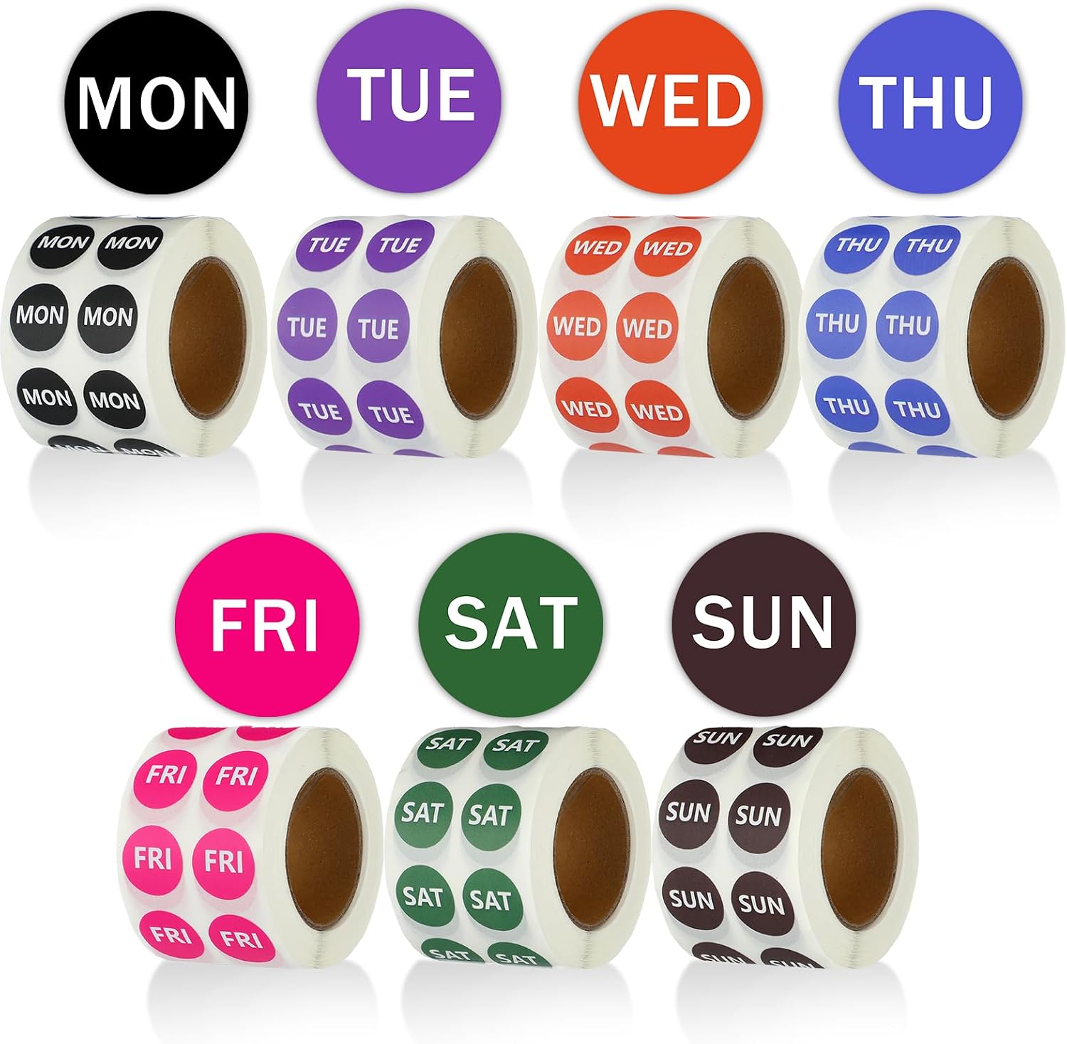 Watersay 7000 PCS Small 7-Day of The Week Double Row Adhesive Stickers Bulk - 0.5 Inch Color Coded Dots Round Food Rotation Labels for Food Containers, Pill Organizer, Planner, 1000 Labels/Roll