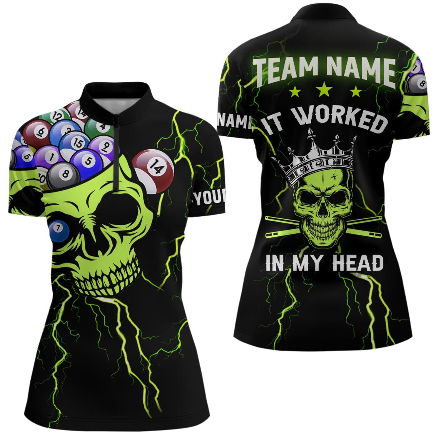 Personalized It Worked in My Head 3D Skull Printed Billiards Women Quarter Zip Shirts Black T0733