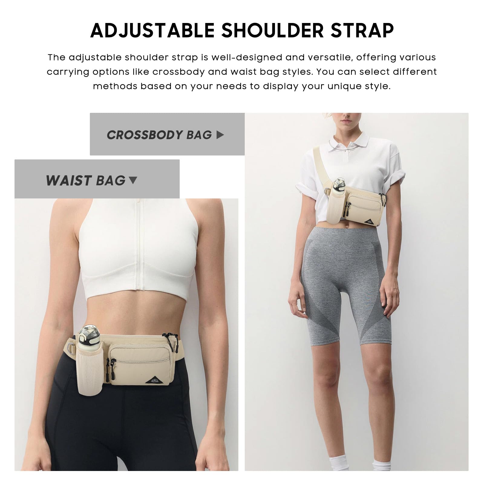Riñonera con soporte para botella de agua para hombres y mujeres, riñonera para correr, impermeable, para viajes al aire libre, ciclismo, escalada, caminar, para todos los teléfonos, Beige 4
