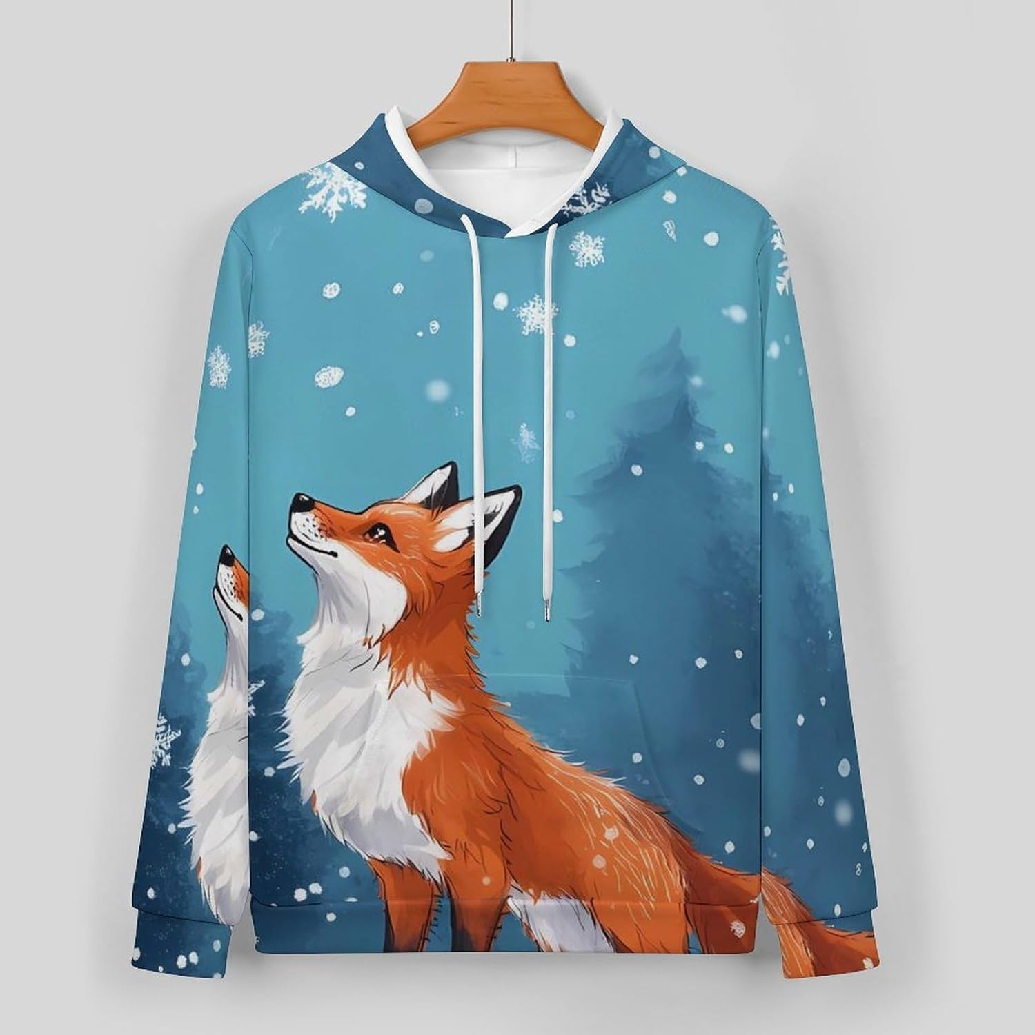 Red Fox Snowy Men's Hooded Set Casual 2 Pieces Suits Pullover Tracksuit Hoodies And Sweatpants