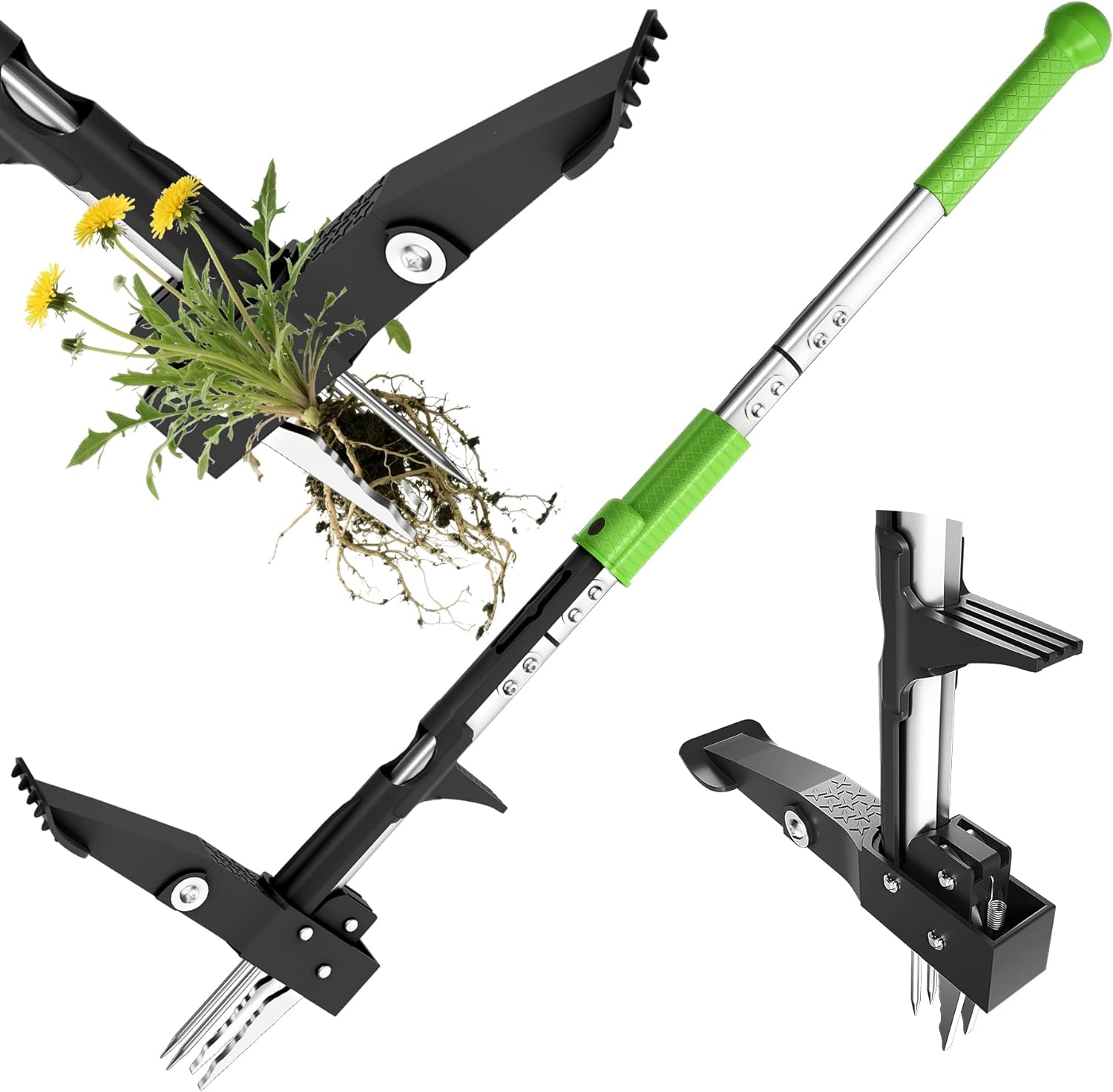 TIDY PALM Weed Puller Tool - Dandelion Weed Puller Tool Stand Up Heavy Duty,Made with 40''Long Handle & Quick-Release Weed Ejector Mechanism & 4 Robustness Manganese Steel Claws,Hard to Break