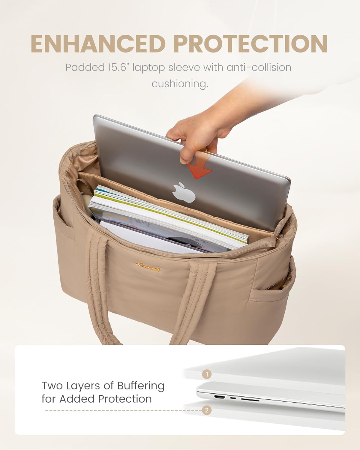 LOVEVOOK Laptop Bag for Women, Lightweight Puffy Work Tote Bag with Clutch Purse, 15.6 Inch Computer Briefcase Bag - Image 6