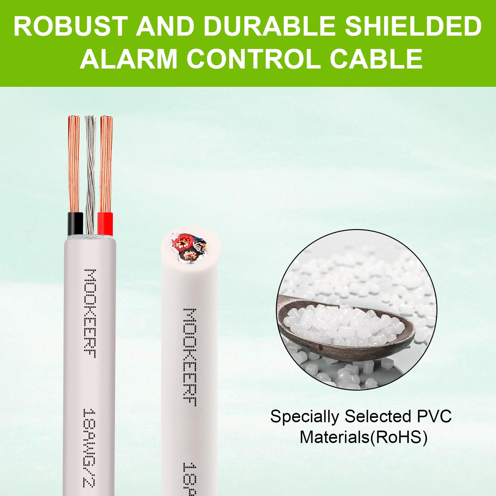 MOOKEERF Cable Plenum blindado trenzado de 2 conductores de 18 AWG, 100 pies, 18/2, cable blindado blanco CL3P para seguridad, alarma, control de acceso, sonido, 18 AWG, 2 conductores
