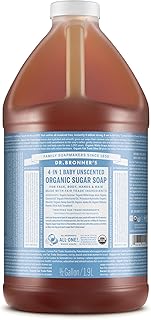Dr. Bronner’s - Organic Sugar Soap (Baby Unscented, 64 Ounce) - Made with Organic Oils, Sugar and Shikakai Powder, 4-in-1 Use: Hands, Body, Face and Hair, Moisturizes and Nourishes, No Added Fragrance