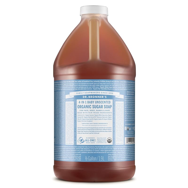 Sabonete líquido de açúcar orgânico Dr. Bronner's, Baby sem fragrância, refil 1,89 L