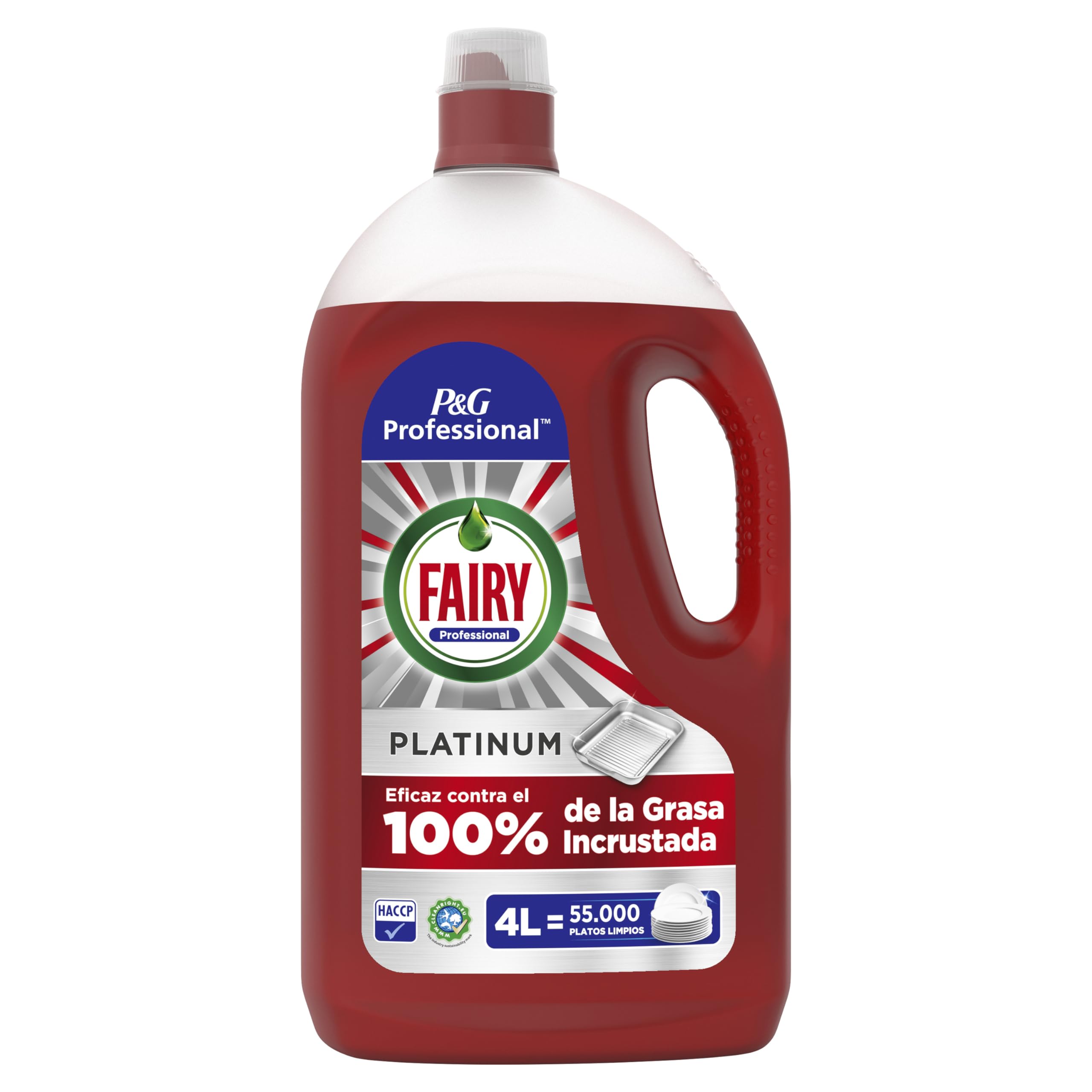 FAIRY Professional Platinum Detersivo Liquido, (2x4L), Pulisce Fino A 55,000 Piatti, Efficace Sul 100% Del Grasso Incrostato E Grasso Bruciato Nelle Cucine Professionali, Conforme A HACCP