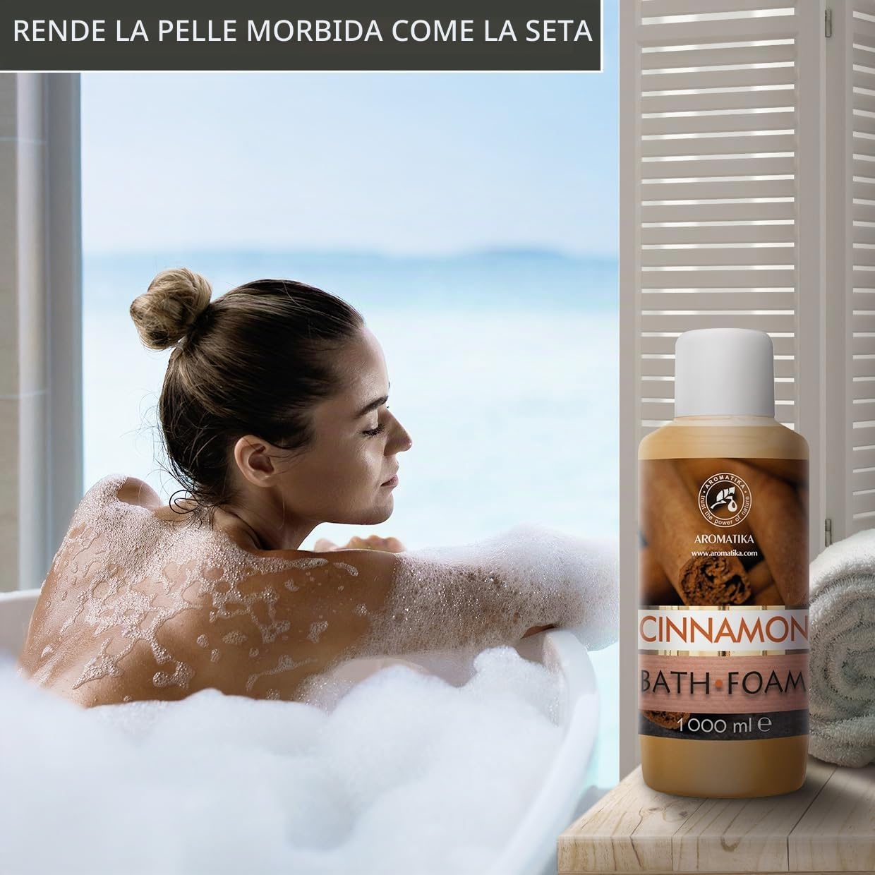 Bagno Schiuma Cannella 1000ml - Bagno Schiuma con Olio Essenziale di Cannella - Cura del Corpo - Bellezza - Bagno - Benessere - Relax - Aromaterapia - Bagnoschiuma - Bath Foam Cinnamon
