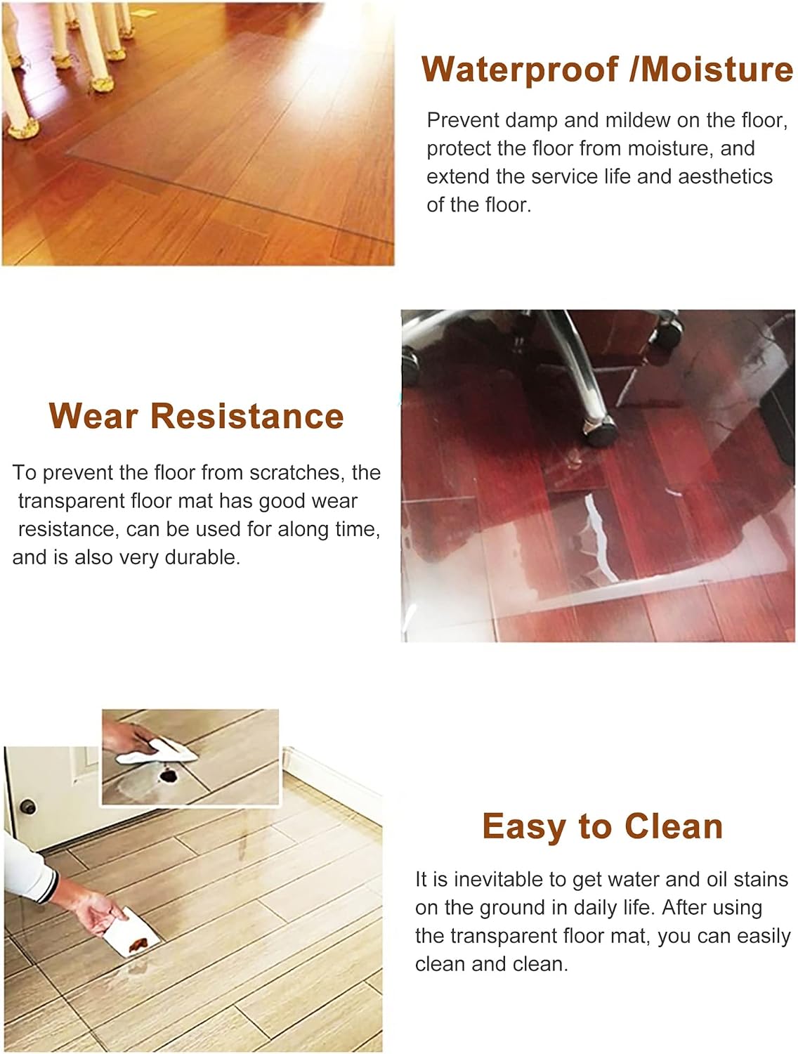 Office Study PVC High Impact Strength Plastic Carpet for Low-Medium Pile Carpet Floors,Wipeable Clear Chair Mat for Hard Floors(1.4x6m)