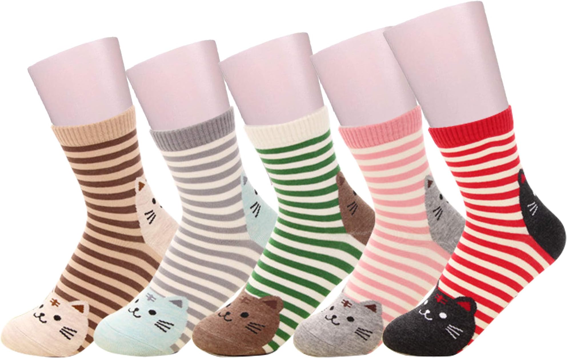 SoxEra Cute Cat Design Women's Casual Comfortable Cotton Crew Socks - 5 Pack…