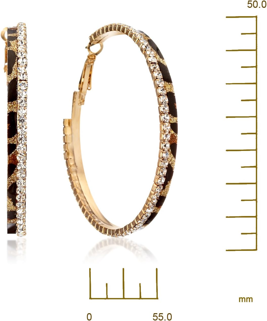 Gemini Women Fashion Leopard Print Crystal Big Round Hoop Earrings Gm148, Size: 5cm, Color: Gold - Image 3