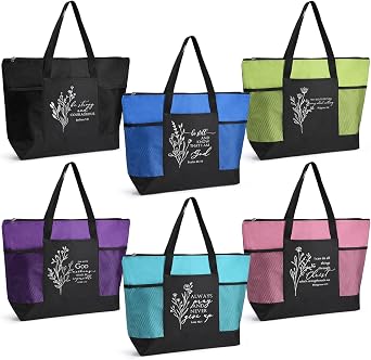 Paterr 6 Pcs Christian Bible Tote Bags with Zipper Bulk Inspirational Gift Pastor Appreciation Gift for Man Woman Gifts