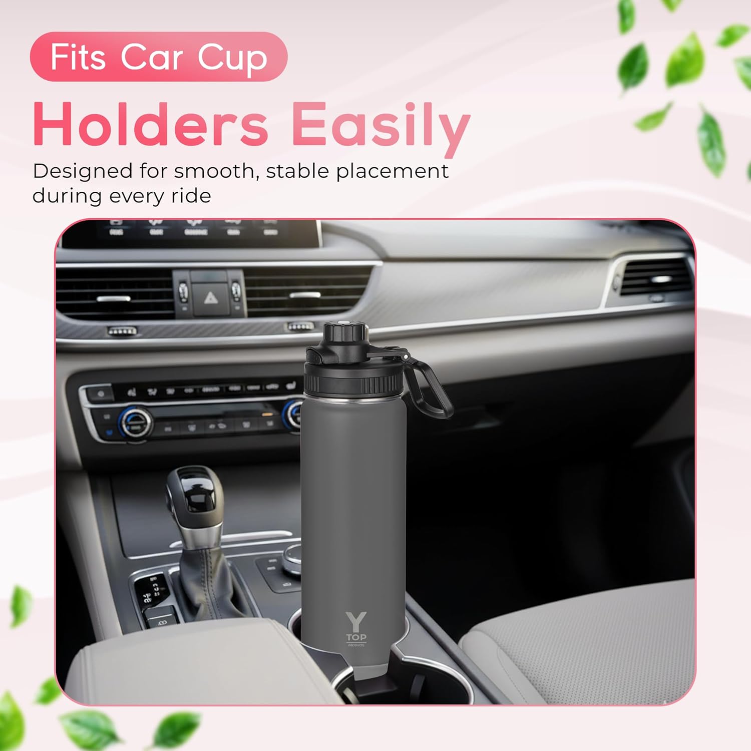 Y TOP 24 oz Insulated Water Bottle Leak Proof Spout Lid Fits in Car Cup Holder – Double Wall Dishwasher Safe Easy Clean stainless steel drinking water bottle for Gym Kids Sports Travel Hiking School