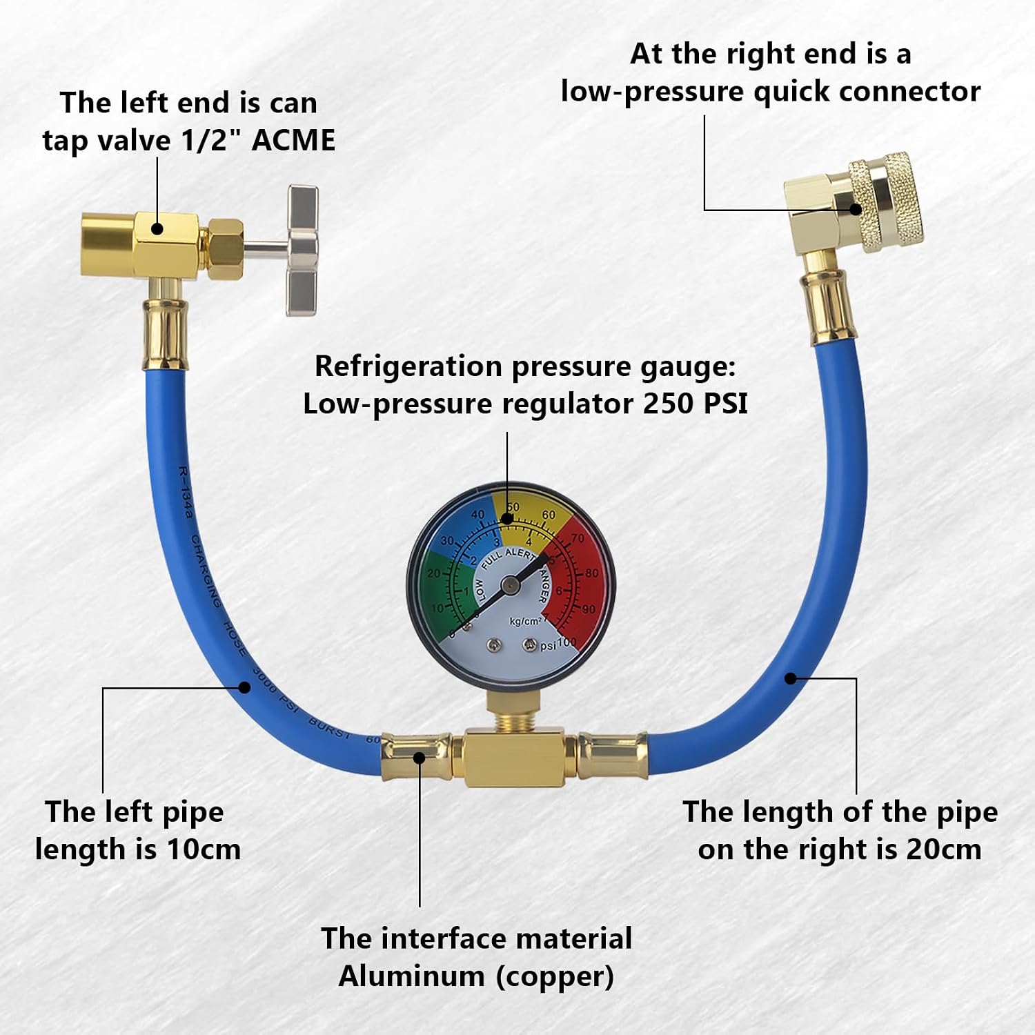 BFXM R134A Refrigerant Charge Hose, AC Recharge Hose with Gauge AC Refrigerant Charge Hose Kit with 1/2” Can Tap Dispensing Valve and R134A Quick Coupler for Car AC Air Conditioning Refrigerant