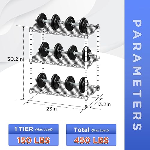Miniatura 3 de FDW Estantería ajustable con 3 estantes, estantes de alambre, estantes de metal, estante de almacenamiento, 13 pulgadas de profundidad x 23 pulgadas