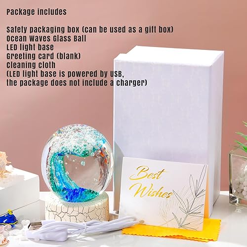 Miniatura 5 de Figuras de bola de cristal hechas a mano con olas del océano sopladas a mano, orbes azules con decoración de acuario verde, bola de vidrio