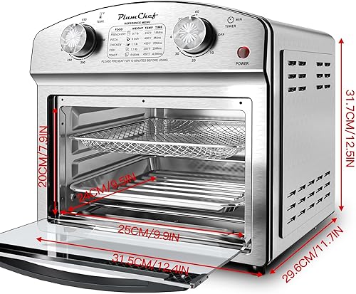 Miniatura 2 de PlumChef - Horno tostador de convección con freidora de aire de 13 cuartos de galón, 4 rebanadas, con menú de referencia, 1500 W, multifunción 7 en