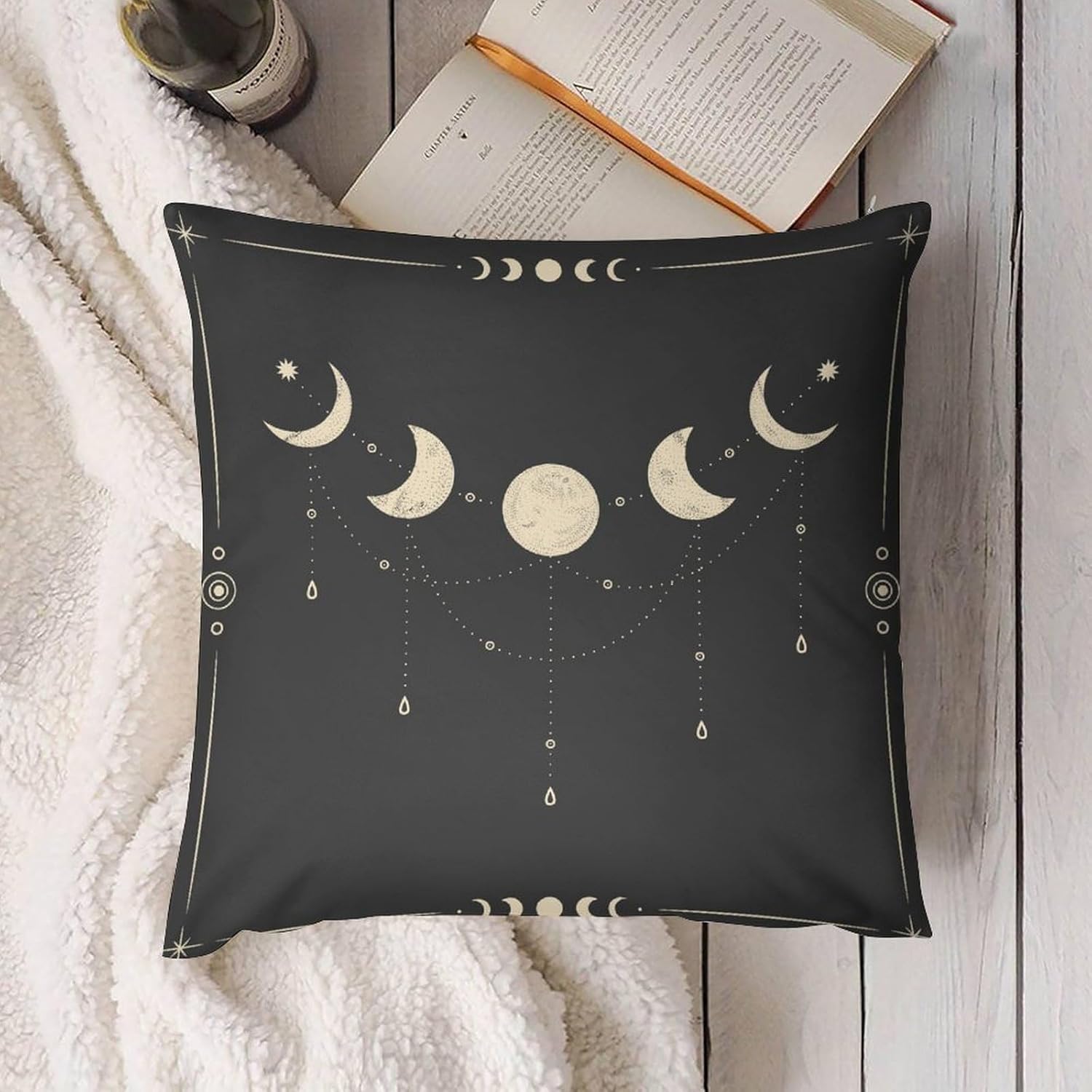 Sun Moon Pillow Covers Set of 2,Vintage Retro Floral Aesthetic Moon Phase Witchy Gothic Throw Pillow Covers 20x20 Inches Cotton Square Pillow Cover Set for Couch Bed Living Room Outdoor Decor 20 "x20