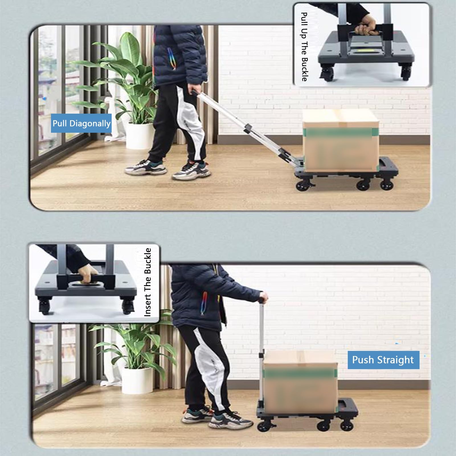 Carrito For Plantas con Ruedas, Carretilla Manual Plegable De Doble Propósito con Mango Telescópico Y Capacidad De Carga De 150 Kg(Color3)