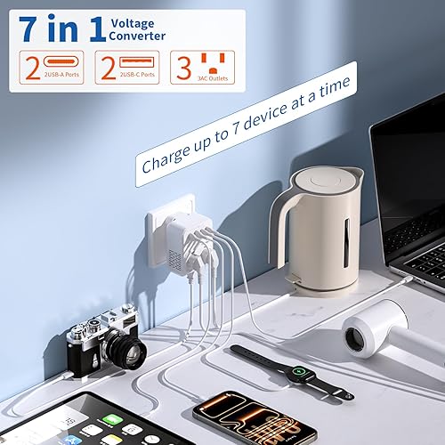 Miniatura 2 de Convertidor de voltaje de 2000 W de EE. UU. a Europa para secadores de pelo, convertidor 7 en 1 de 220 V a 110 V para viajes europeos con 3 puertos