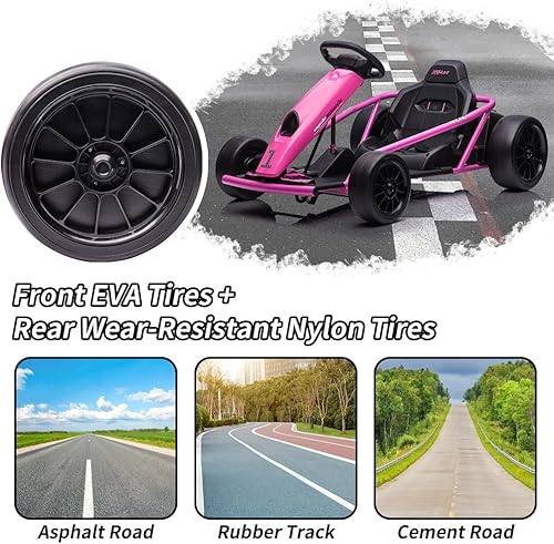 Miniatura 5 de Go Kart de 24 V para niños de 8 a 12 años, 300 W x 2 motores extra potentes, batería grande de 9 Ah de 8 MPH de alta velocidad con música, bocina,