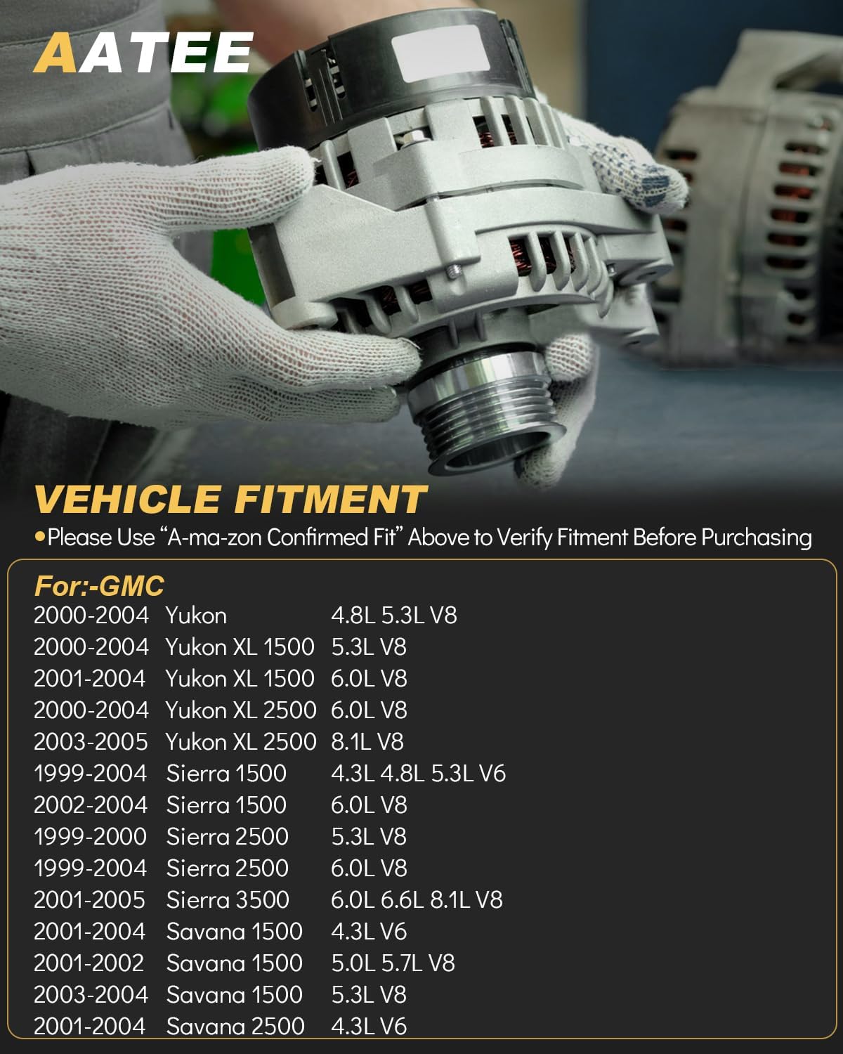 AATEE Upgraded Alternator for:-Chevy Tahoe 2000-2004 4.8L 5.3L, Silverado 1500 1999-2004 Suburban Express Avalanche 2001-2004, for:-GMC Sierra 1500 Yukon XL Savana, for:-Cadillac Escalade OE# 10464455