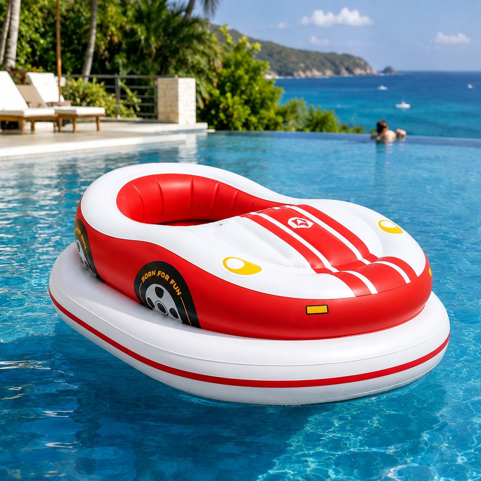 SICWEDIM Electric Pool Float For Adults, Motorized Pool Bumper Boat With Cordless Pump Included & 2600mah Rechargeable Battery, 2.4kg Thrust, For Summer Vacations, Family Fun (Red 1battery)