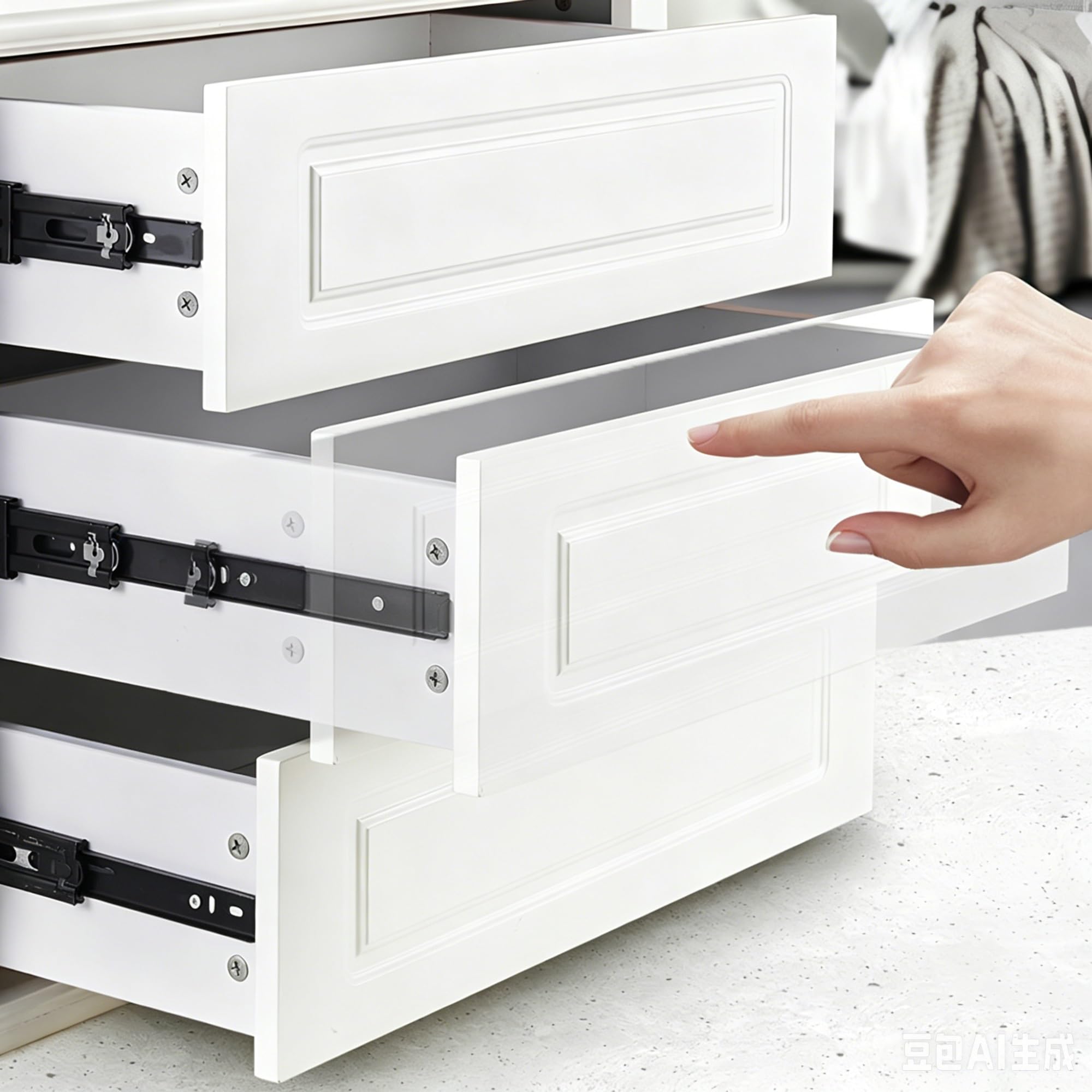 1 Pair 3-Fold Full Extension Drawer Runners, with Ball Bearing and Push to Open Rebounder, Heavy Duty Side Mount Track for Cabinet Dresser(16"/400mm)