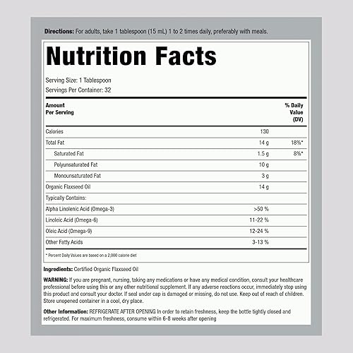 Miniatura 2 de Piping Rock Aceite de linaza | 16 onzas líquidas | con Omega 3 6 9 | Suplemento líquido orgánico prensado en frío | Vegetariano, sin OMG, fórmula