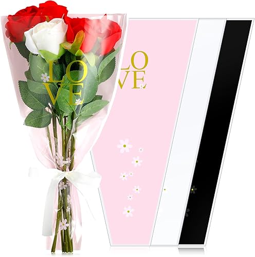 Sayglossy 150 bolsas de flores para el día de la madre, bolsas de regalo para ramos de flores, papel frontal transparente, embalaje floral, funda de