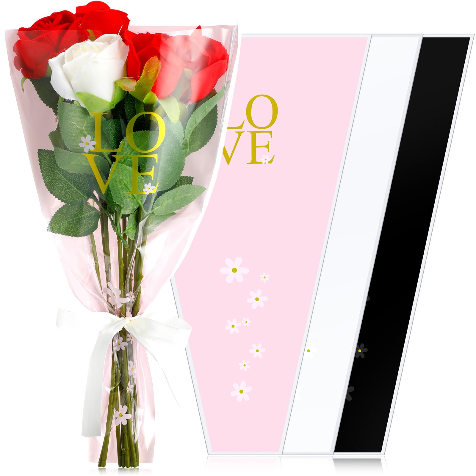 Sayglossy 150 Pcs Flower Bags for Bouquets Single Rose Sleeve Flower Wrapping Packaging Supplies Bags Florist Clear Packing for Wedding Anniversary