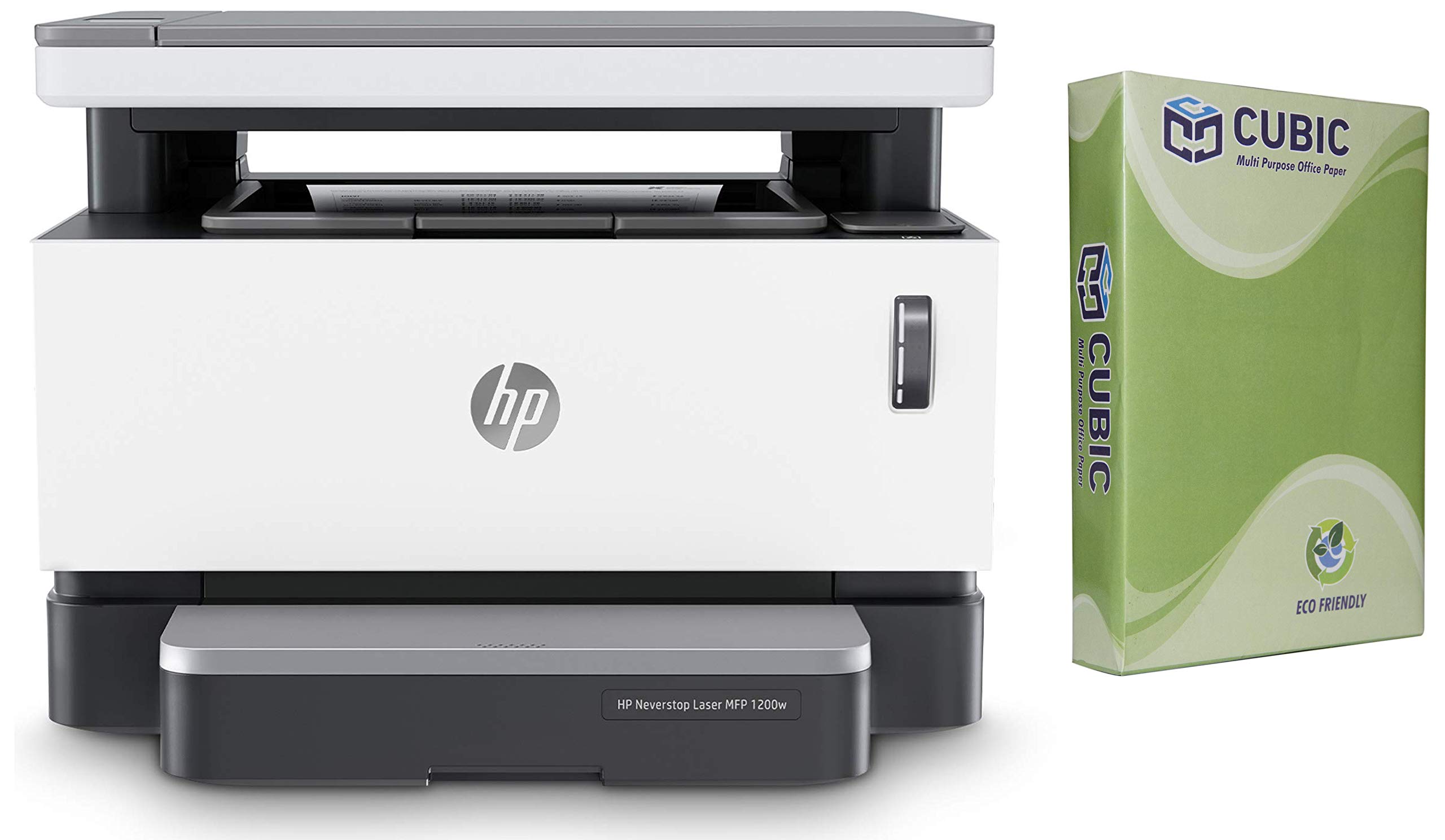 HP Neverstop Laser Multi-Function Direct Wi-fi 1200w Printer with Google Cloud Print (Print, Scan,Copy, Black) with Cubic A4 70gsm Copier Paper - 500 Sheets, Pack of 3