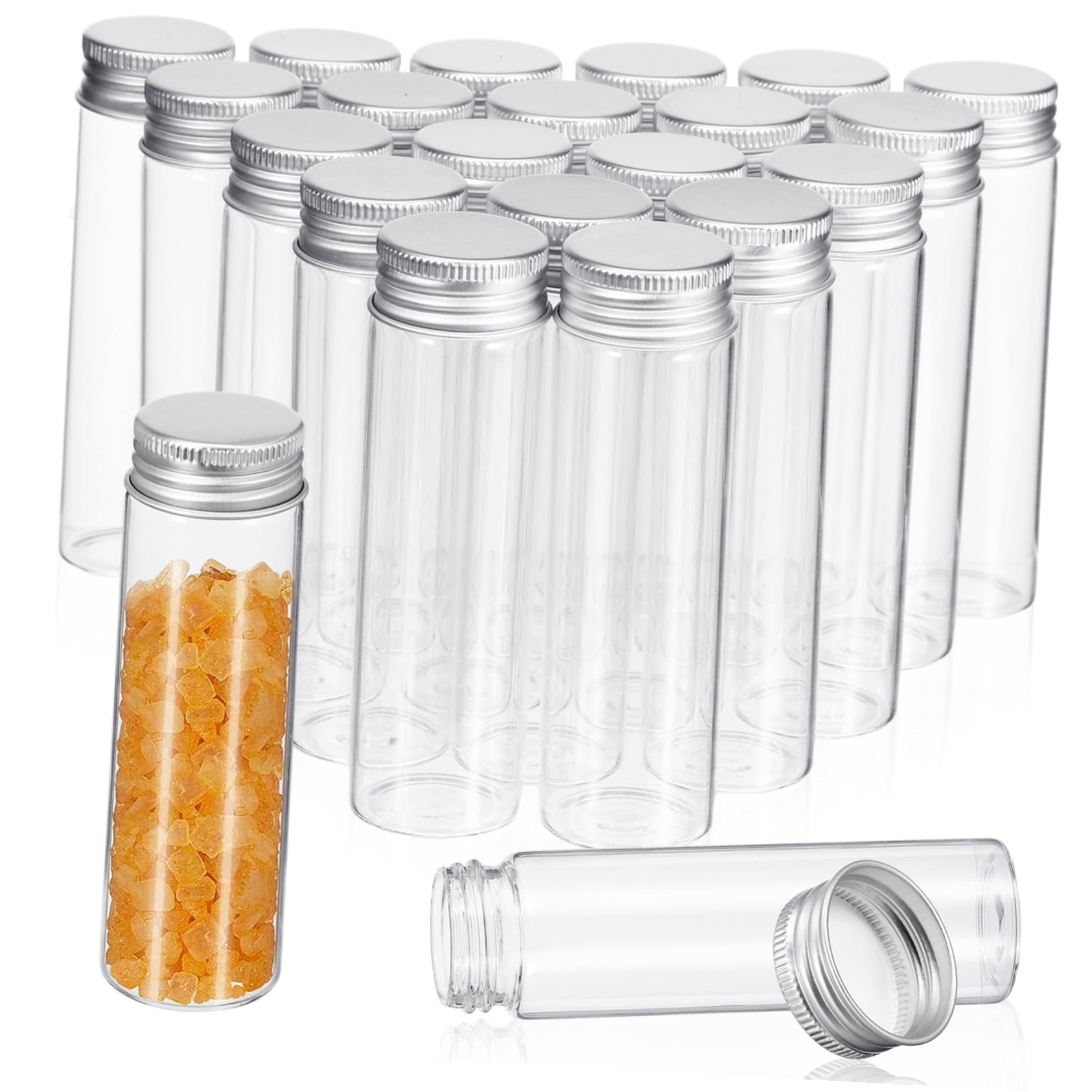 Baluue 20 Stück Glasfläschchen mit Aluminiumverschluss Vielseitige Vorratsdosen für Küche Büro Party zum Befüllen von Tee Süßigkeiten Gewürzen und Dekoration Stabile Glasbehälter