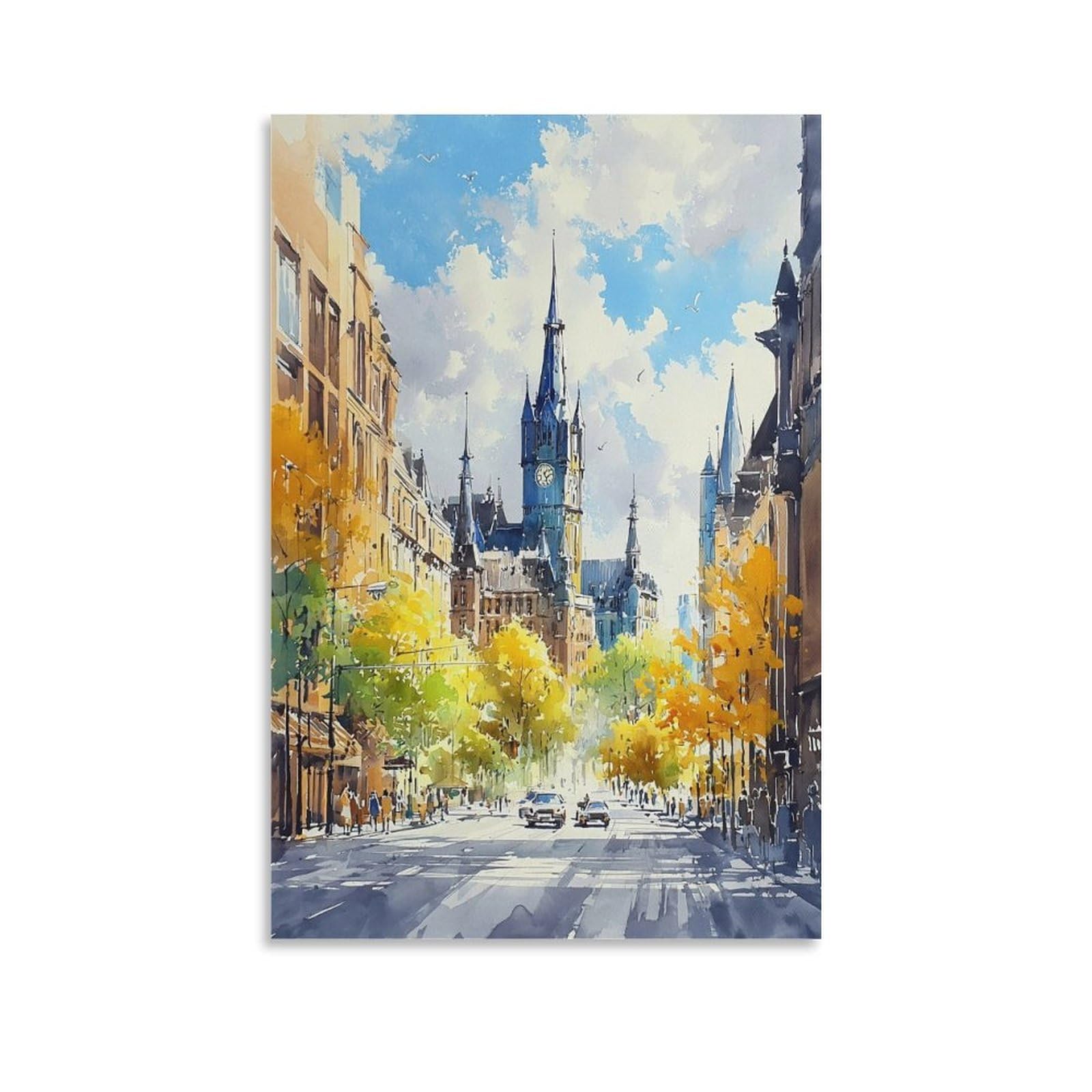 XWYMXZ Montreal Watercolor Canada 24x36inch(60x90cm) Vintage Travel Poster Watercolor Canvas Art