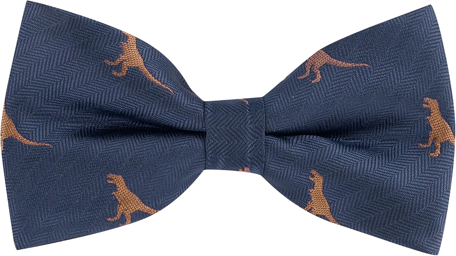 King & Priory Tyrannosaurus Rex/T-Rex Navy Blue Herringbone Embroidered Bow Tie