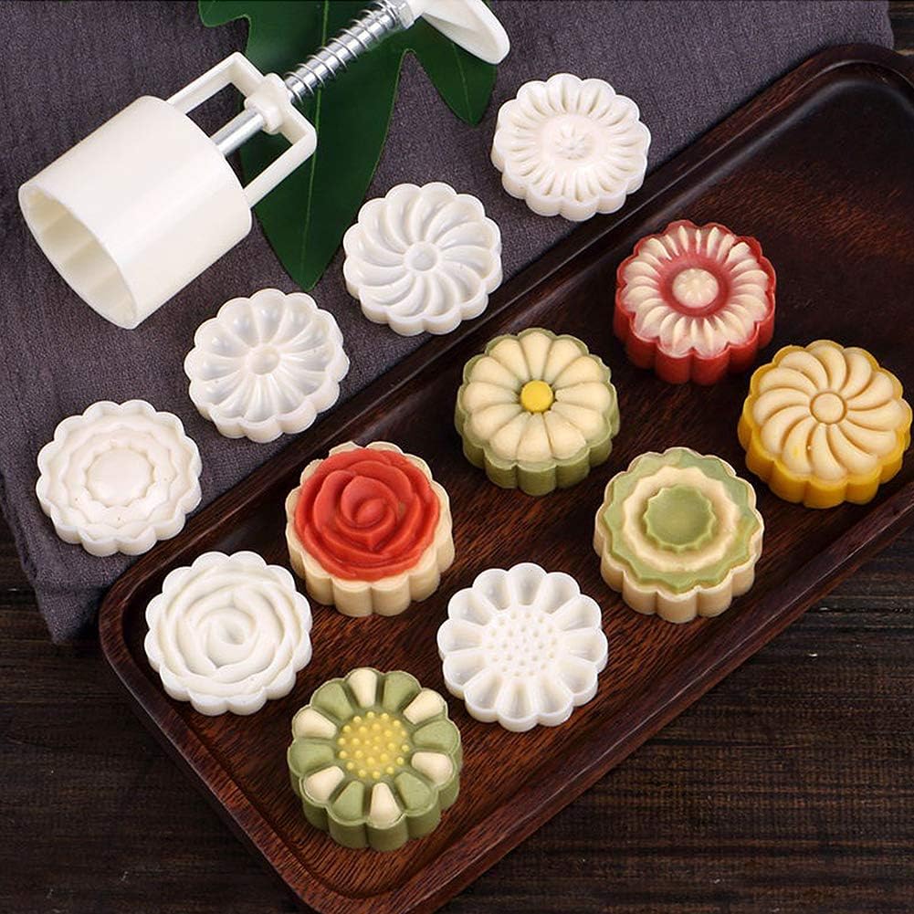 21 Pieces Bath Bomb Mold, Soap Molds Kit Includes 3 Pieces Bath Bombs Press with 18 Pieces Stamps for Soap Making, DIY Mooncake, Bath Bomb Supplies Tool (White)
